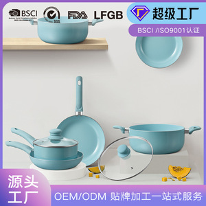 Non Stick Cookware Set 5 Piece Turquoise With Lids Oven Safe For Home Cooking - Product Image 5