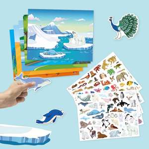 Nouveauté : Livre d'autocollants DIY réutilisable pour enfants, avec 5 scènes adorables d'animaux et de dinosaures, pour garçons et filles - Product Image 2