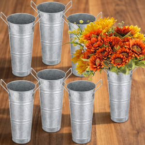 Seau à fleurs Art Déco en acier, double poignée, vase de table en fer argenté, décoration de mariage - Product Image 3
