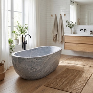 Baignoires ovales modernes sur mesure de luxe en granit or désertique exclusif, autoportantes pour salle de bain, villa, hôtel, maison - Product Image 6