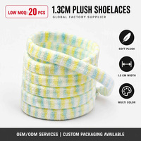 Lacets plats en peluche de 1,3 cm de large, colorés et rayés, doux et moelleux, pour baskets et bottes en toile, remplacement en gros