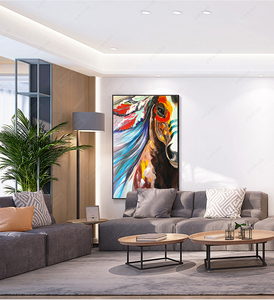 Sala de estar decoración del hogar regalo 100% pintado a mano cabeza de caballo colorida <span class=keywords><strong>pintura</strong></span> al óleo de caballo pintada a mano abstracta - Product Image 6