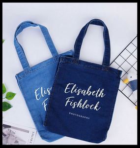 Sac à main personnalisé pour femme, tendance, en jean et toile, imprimé lettres, sac de shopping en gros - Product Image 5