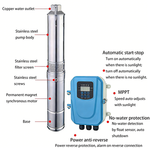 Pompe solaire pour puits profond QY 4JC9-65-D72/750, 1125W, hauteur de refoulement 65m, débit 9m³/H |   Boîtier en acier inoxydable et antirouille |   Irrigation goutte à goutte des vergers - Product Image 3