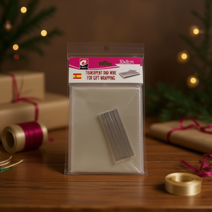 Sacchetto trasparente Mnj in OPP 30x8 cm con filo di legatura per confezionamento regali, 50 pezzi per confezione, 12 confezioni - Product Image 2