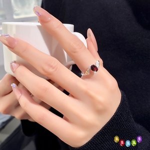 9 Anillos Ajustables con Alas de Ángel de Piedra Natural de Corte Ovalado de 5*7mm, Plata de Ley 925, Chapado en Oro de 18K, Joyería para Mujer - Product Image 2