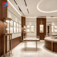 Comptoir de présentation de bijoux sur mesure en bois de noyer avec cadre doré et vitrine LED en verre – Ensemble complet pour boutique de bijoux de luxe