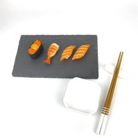 Ensemble de vaisselle en pierre d'ardoise écologique réutilisable pour 2 personnes avec baguettes, plateau rectangulaire noir pour fromage et sushi