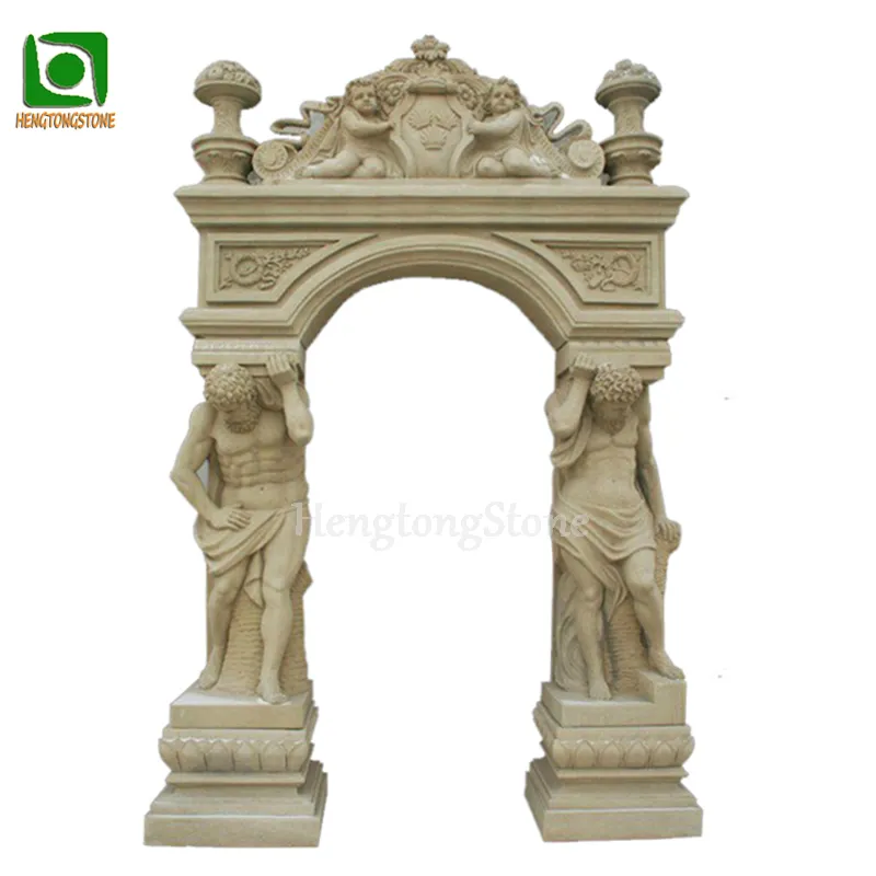 Villa Main Gate Building decorativo Beige arenaria figura greca statua intagliata porta Surround