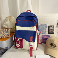 Sac à dos étudiant OEM/ODM style crème color-block avec fermeture éclair, polyvalent, tendance japonaise, mignon, pour femme, pour ordinateur portable, motif dessin animé