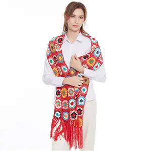 2024 spring and summer Geometric crochet patchwork floral Scarf Hooked hollow knitted scarf