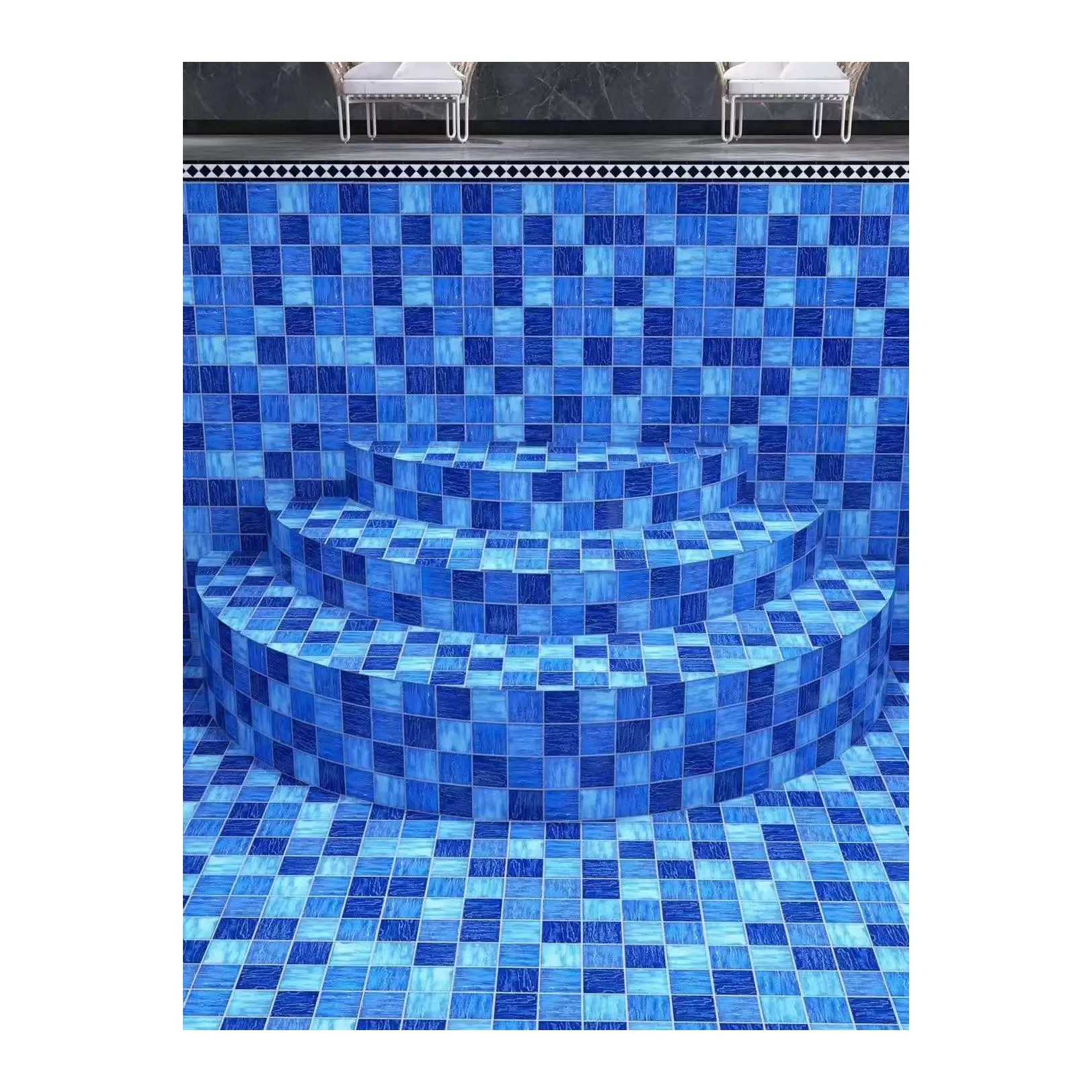 セラミックプール床モザイクタイルプール用海ブルー波海洋ガラス