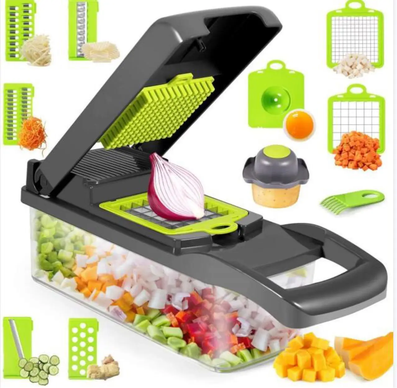 Groothandel Oem 12 In 1 Handbediende Groente Mandoline Slicer Vegetarische Chopper Voedsel Chopper Uiensnijder Groentesnijder