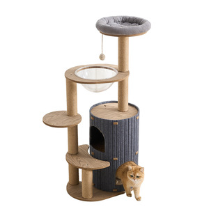 Wooden <b>Cat</b> <b>Tree</b> 4 Levels Above Solid Walnut Color <b>Tree</b> Hole Privacy For <b>Large</b> <b>Cats</b> - Product Image 5