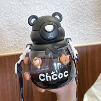Nouvelle gourde en plastique sans BPA pour enfants, anti-fuite, avec paille, motif dessin animé portable, idéale pour l'été et les étudiants