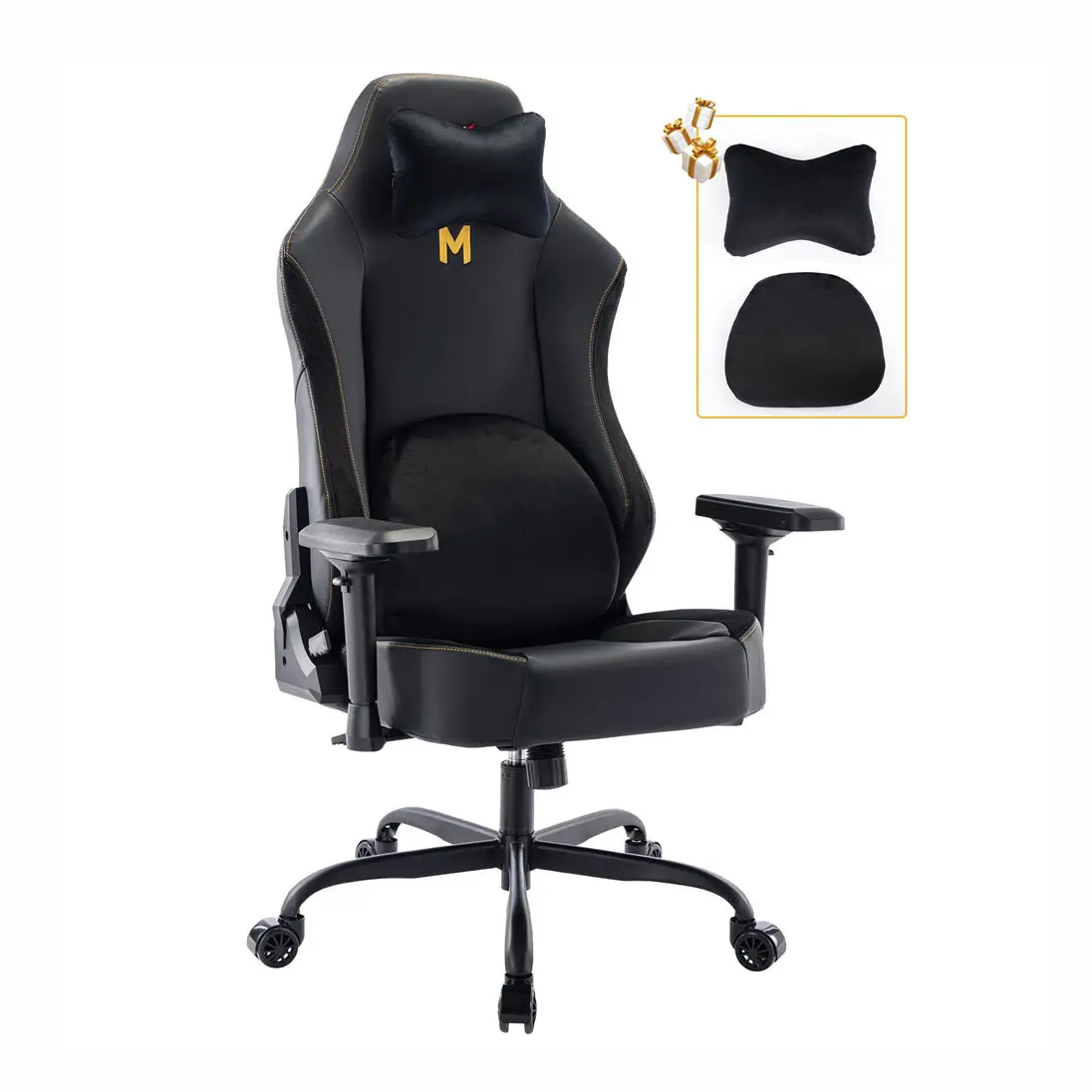كرسي سيلا دي لاعبي الألعاب مريح للاستلقاء 4D مسند ذراع قابل للتعديل أسود منزلي