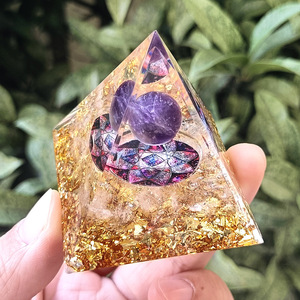 Pyramide de galets de cristal en résine époxy, ornement de bureau artisanal, décoration d'aquarium, sphère d'améthyste, lotus en cristal blanc, cadeau - Product Image 2