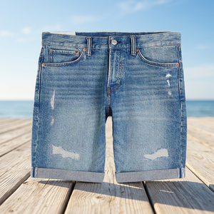 Pantalones Cortos Bermuda Casuales para Hombre, 100% Algodón, Estilo Urbano, Cintura Media, Desgastados, con Cordón Ajustable, Secado Rápido - Product Image 3