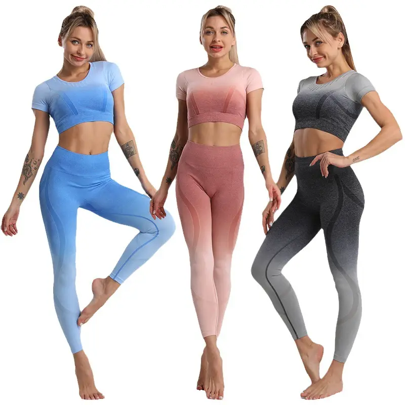 Nuovo gradiente da donna per ragazze collant Fitness abbigliamento sportivo abbigliamento da allenamento senza cuciture set Yoga