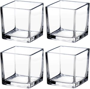 Rosa de Cristal 15x15 para Florero Cúbico, Decoración del Hogar, Moderno Florero Cuadrado de Cristal Transparente, Vaso de Cristal Único, Cartón de Cristal, Arte Moderno Tradicional - Product Image 2