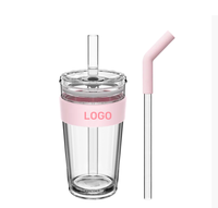 Tasse à café design étanche 450ml Tasse à café glacée Tasses à boire en verre avec couvercle et paille