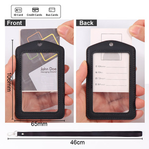 Porte-badge en cuir PU à double affichage pour entrepôt, avec fenêtre transparente et sangle de cou amovible, pour permis de travail - Vente en gros de papeterie - Product Image 2