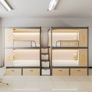 Literas duraderas y elegantes con marco de madera y metal, cápsulas para dormir con escaleras y camas de <span class=keywords><strong>hostal</strong></span> de almacenamiento - Product Image 1