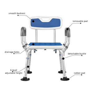 כיסא אמבט לקשישים וגב ספסל אמבטיה כחול לבן - Product Image 4