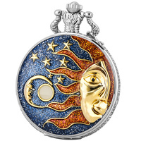 Collier pendentif en résine Art Starry Night, phase du soleil et de la lune, montre de poche steampunk Full Hunter avec chaîne