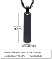 Collier pendentif simple en acier inoxydable plaqué noir, long, géométrique, pour homme, accessoire de mode