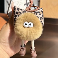Mini Leopard busur Pompom Rex bulu bola liontin mewah Kawaii berbulu Pom Pom mainan bola rambut tas pesona Aksesori boneka