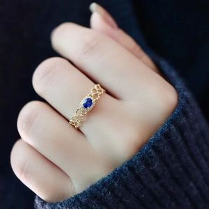 Bague féerique ajustable en or 18 carats avec saphir rouge et diamants, style classique, exquise, authentique, pour femme, cadeau, Xinfly Au750 - Product Image 4