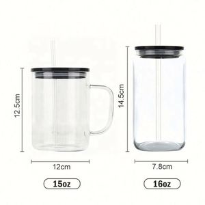 Gobelets en verre vierges pour sublimation avec couvercles et pailles, diverses couleurs en stock, format canette de soda 16 oz pour boissons froides - Product Image 2