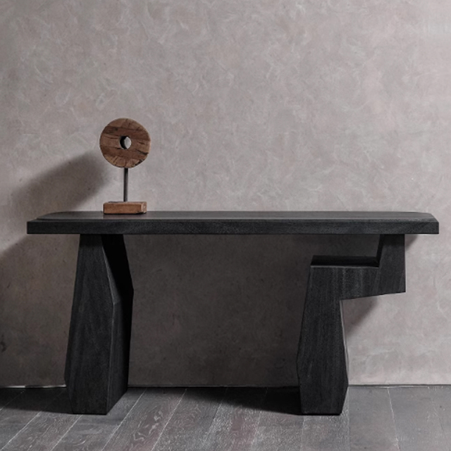 Original Design Minimalist Modern Black Special-shaped Rectangular Ash Wood Dining Table for Hotel Villa Dining Room Furniture