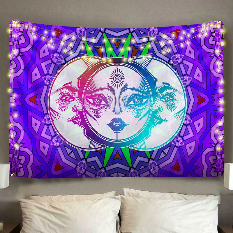 de pared alienígena Hippie cara de Luna brillante flor tapiz psicodélico tapiz de pared para la decoración del hogar