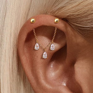 CANNER 18K Gold Plated S925 Sterling <b>Silver</b> Daily Wear Star Water Drop Shape Connecting <b>Chain</b> Stud <b>Earrings</b> Accessories - Product Image 3