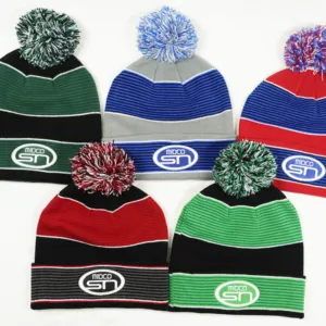 Custom Homens Mulheres Cool Running Chapéu De Inverno Dois Tons Rib Listrado Malha Acrílico Vintage Pom Pom Beanie