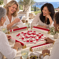Tuiles de Mahjong Américain de Luxe en Acrylique Rouge à Quatre Couches, 160 Pièces, Motif Élaboré, Idéal pour le Divertissement Familial Quotidien en Intérieur