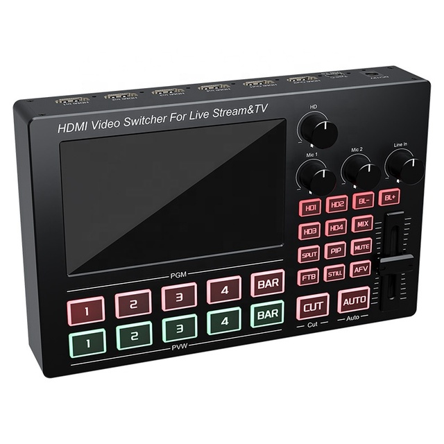 1080p 60Hz 4 Channel HDMI Video Switcher with Screen Mic Line in Mixing Audio for Camera Live Streaming Video Capture Recording
