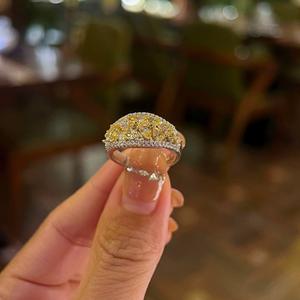 Anillo Vintage con Diamantes Florales, Plata de Ley S925 con Diamante Amarillo en Forma de Abanico, Joyería de Lujo Ligero para el Dedo Índice - Product Image 2