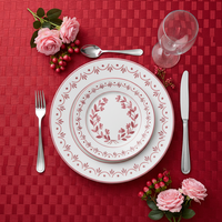 Service de table en porcelaine rouge bohème floral élégant et luxueux - Vaisselle de mariage romantique, assiettes en céramique fine pour la mariée