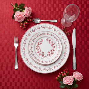 Service de <span class=keywords><strong>table</strong></span> en porcelaine rouge bohème floral élégant et luxueux - <span class=keywords><strong>Vaisselle</strong></span> de mariage romantique, assiettes en céramique fine pour la mariée - Product Image 1