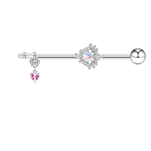 Gaby <strong>Bow</strong> and Arrow Stainless Steel Barbell Earrings Heart Evening Moonstone Dangle Bar Industrial Piercing Studs <strong>Body</strong> Jewelry - Product Image 6
