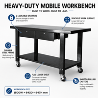 Table de travail industrielle mobile en acier pour garage avec tiroirs de rangement, établi métallique roulant avec étagère complète en dessous