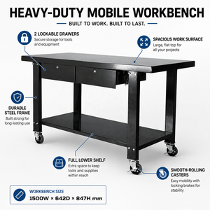 Table <span class=keywords><strong>de</strong></span> <span class=keywords><strong>travail</strong></span> industrielle mobile en acier pour garage avec tiroirs <span class=keywords><strong>de</strong></span> rangement, établi métallique roulant avec étagère complète en <span class=keywords><strong>dessous</strong></span> - Product Image 5
