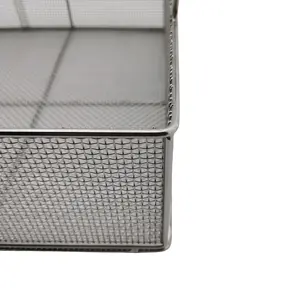 Armazenamento De Aço Inoxidável Metal Wire Mesh Cestas Organizadores Com Cabo De Madeira