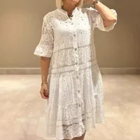 Robe en polyester à coupe ample et taille haute avec col en V, motif uni, pour femme de bureau, disponible en plusieurs couleurs et tailles