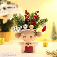 Pot de fleurs en résine en forme de petite fille de Noël, idéal pour la maison, le bureau, les plantes succulentes, décoration artisanale, cadeau adorable.