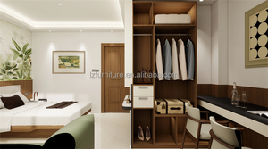 ชุดเฟอร์นิเจอร์ห้องนอนโรงแรมทันสมัย เตียงไม้พร้อมหัวเตียงหุ้มเบาะนุ่มและโต๊ะข้างเตียง สำหรับโรงแรมระดับ 3 ดาวและอพาร์ตเมนต์ - Product Image 3