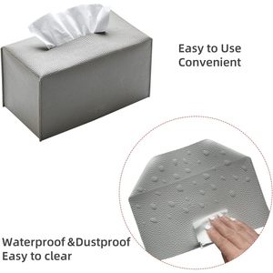 Boîte à mouchoirs en cuir PU, support rectangulaire avec ceinture de fixation inférieure – Organisateur décoratif moderne, imperméable et durable, portable - Product Image 3